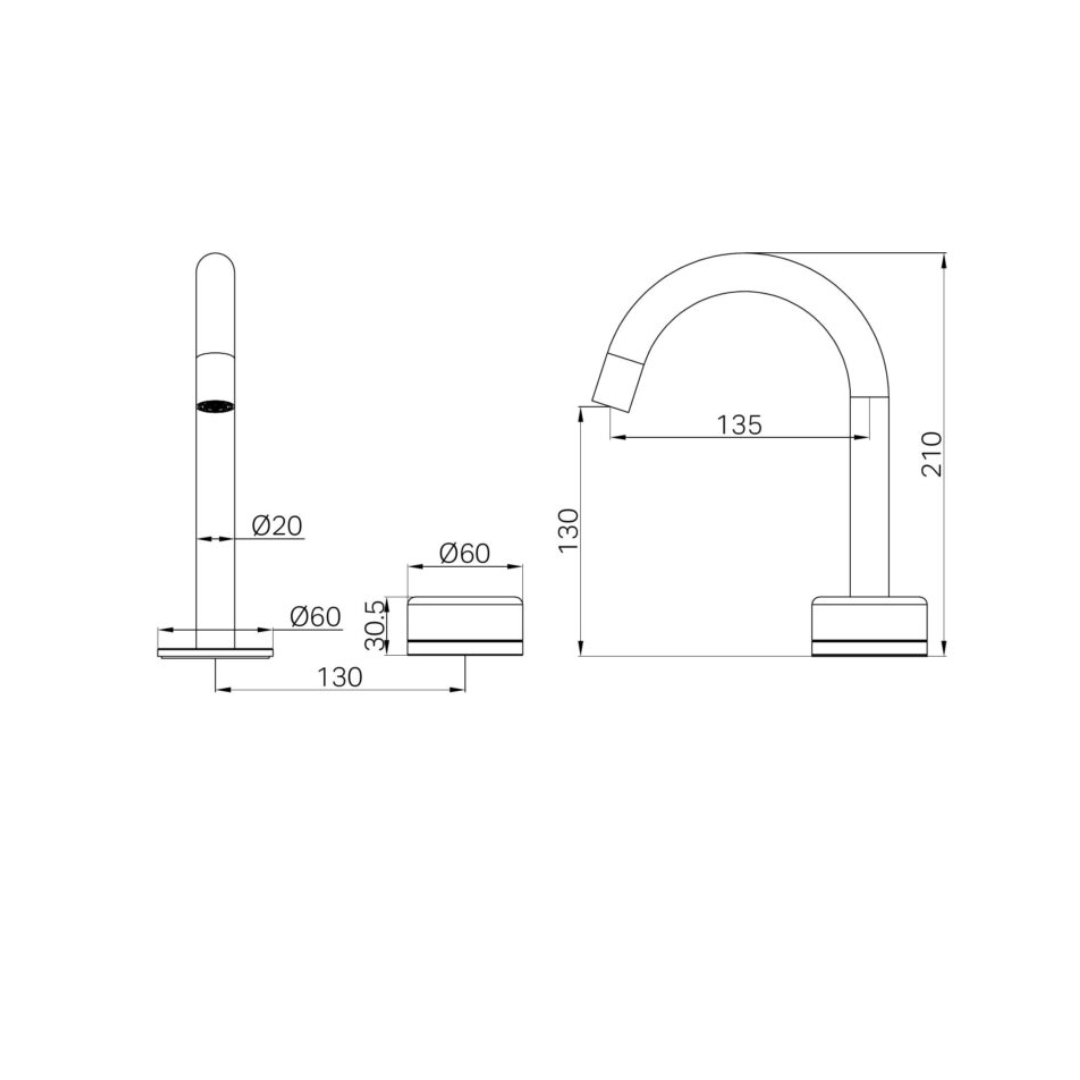 Inbouw Wastafelkraan Sorrento – Verde Alpi - 2-Gats - Gebogen (arc) uitloop - Brushed nickel