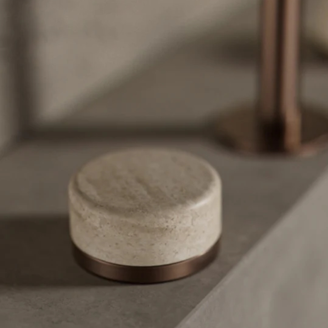 Inbouw Wastafelkraan Sorrento – Rome Travertine – 2-Gats – Rechte (edge) uitloop – Brushed nickel