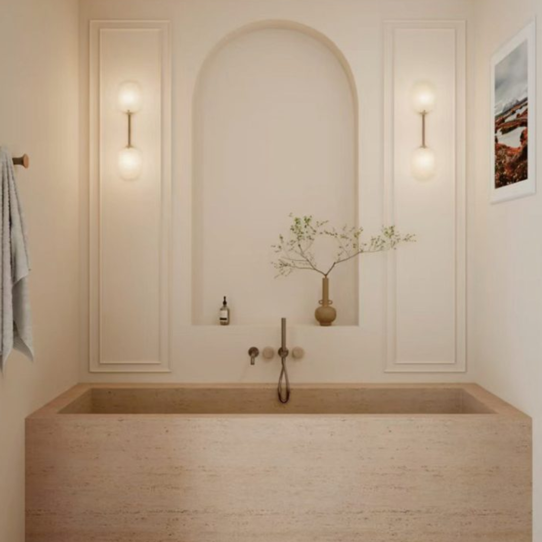 Inbouw badmengkraan Sorrento - Rome Travertine - Staafhanddouche en uitloop - Zonder achterplaat - Brushed bronze