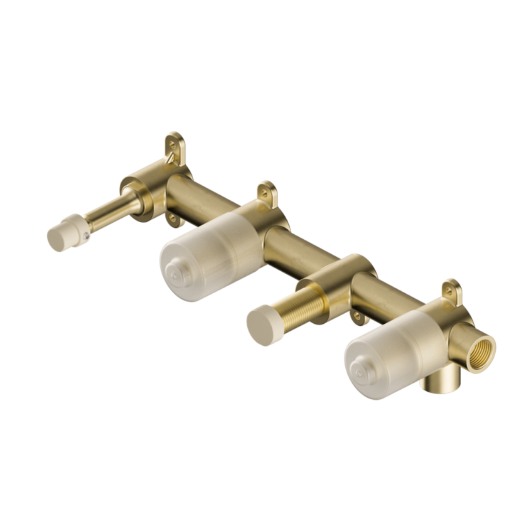Inbouw badmengkraan Sorrento - Marquina Black - Staafhanddouche en uitloop - Zonder achterplaat - Brushed gold