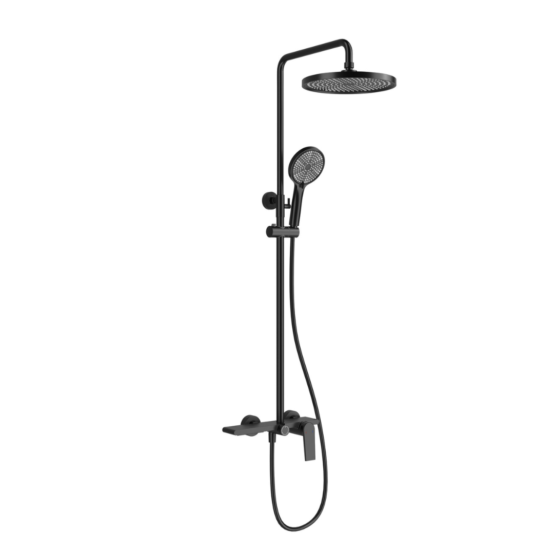 Opbouw regendoucheset Cynthia - Mat zwart - 130 × 35 × 25 cm