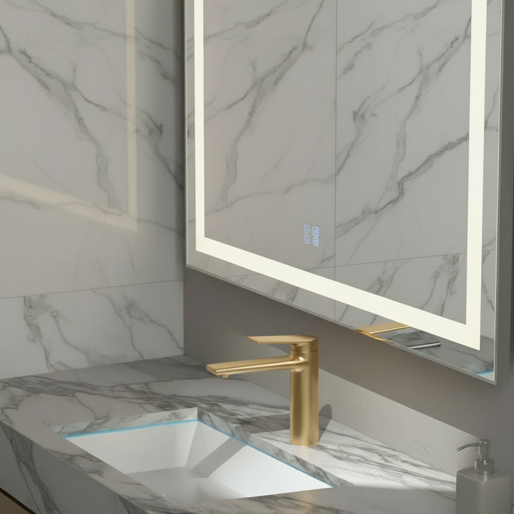 Opbouw wastafelkraan Diego  – Geborsteld goud - 15 × 13,7 × 4,4 cm