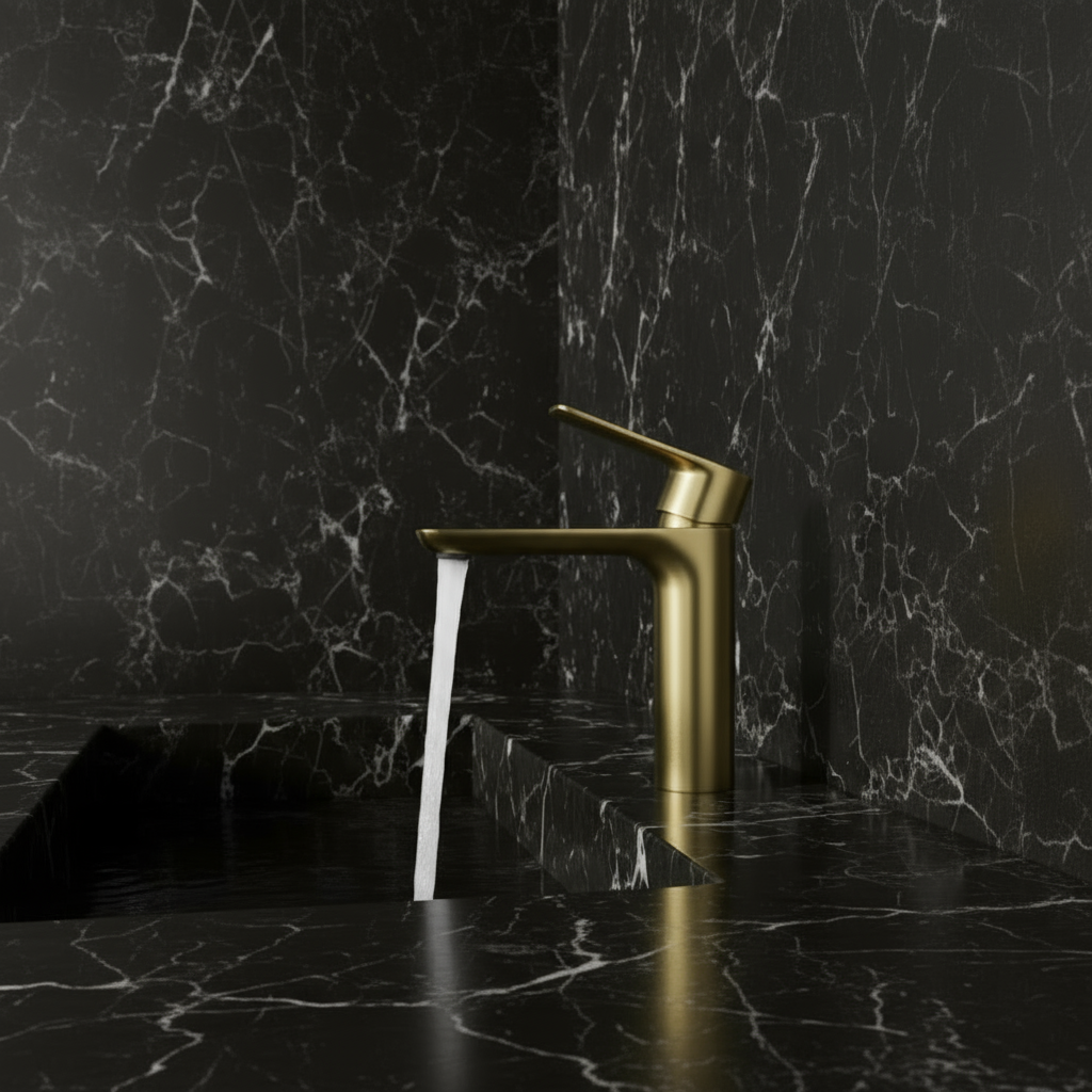 Opbouw wastafelkraan  Silvio – Geborsteld goud - 14 × 16,5 × 4,3 cm