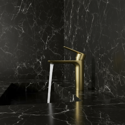 Opbouw wastafelkraan  Silvio – Geborsteld goud - 14 × 16,5 × 4,3 cm