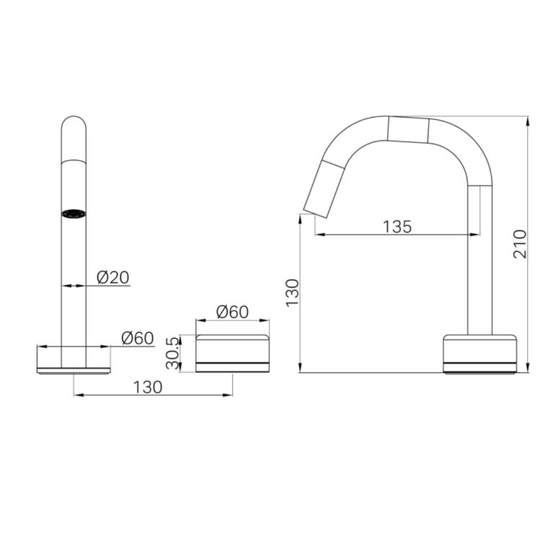Inbouw Wastafelkraan Sorrento – Carrara – 2-Gats – Rechte (edge) uitloop – Brushed nickel