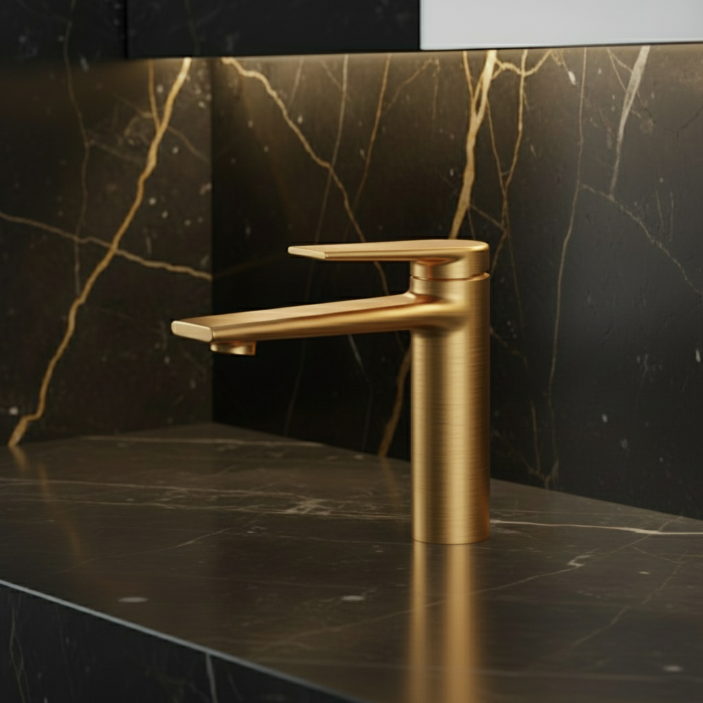 Opbouw wastafelkraan Diego  – Geborsteld goud - 15 × 13,7 × 4,4 cm