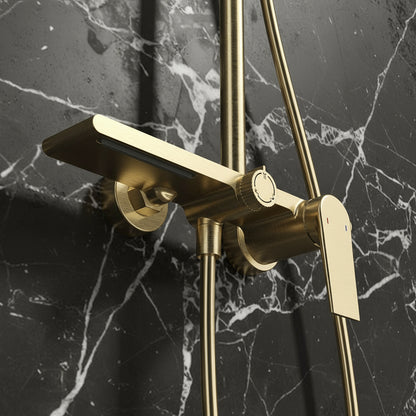 Opbouw regendoucheset Cynthia - Geborsteld goud - 130 × 35 × 25 cm