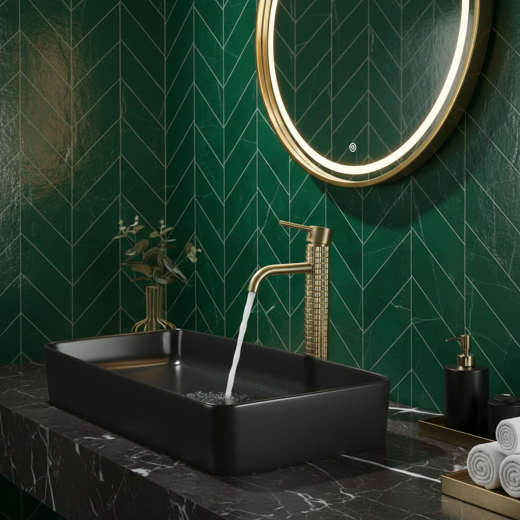 Hoge wastafelkraan Angelica - Geborsteld goud - 30,5 × 5,5 × 19 cm