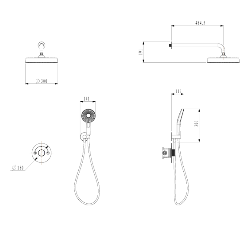 Inbouw Regendoucheset Amalia - Gunmetal grey