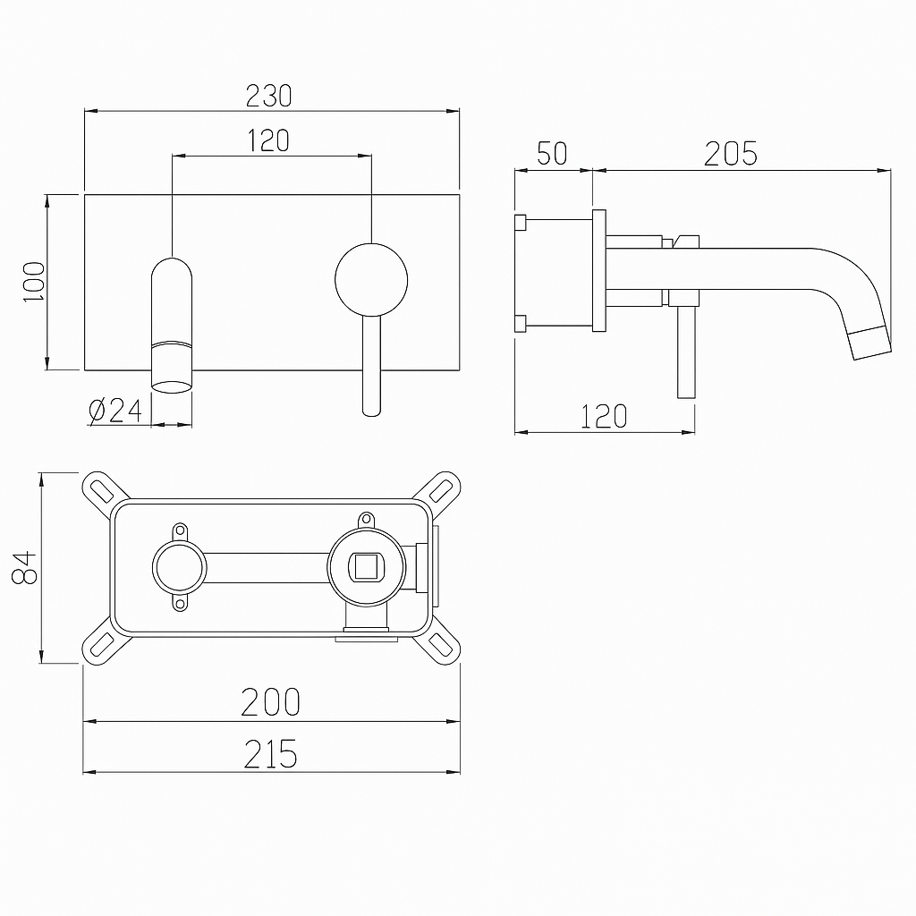 Inbouw wastafelkraan Angelica - Mat zwart - 23 × 20.5 × 10 cm