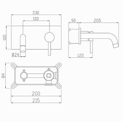 Inbouw wastafelkraan Angelica - Mat zwart - 23 × 20.5 × 10 cm