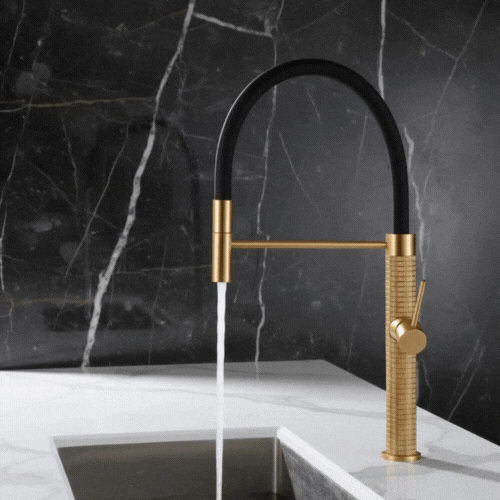 Semi-professionele Keukenkraan Angelica – Uittrekbare Uitloop – Geborsteld goud - 52.9 × 24.9 × 5.5 cm