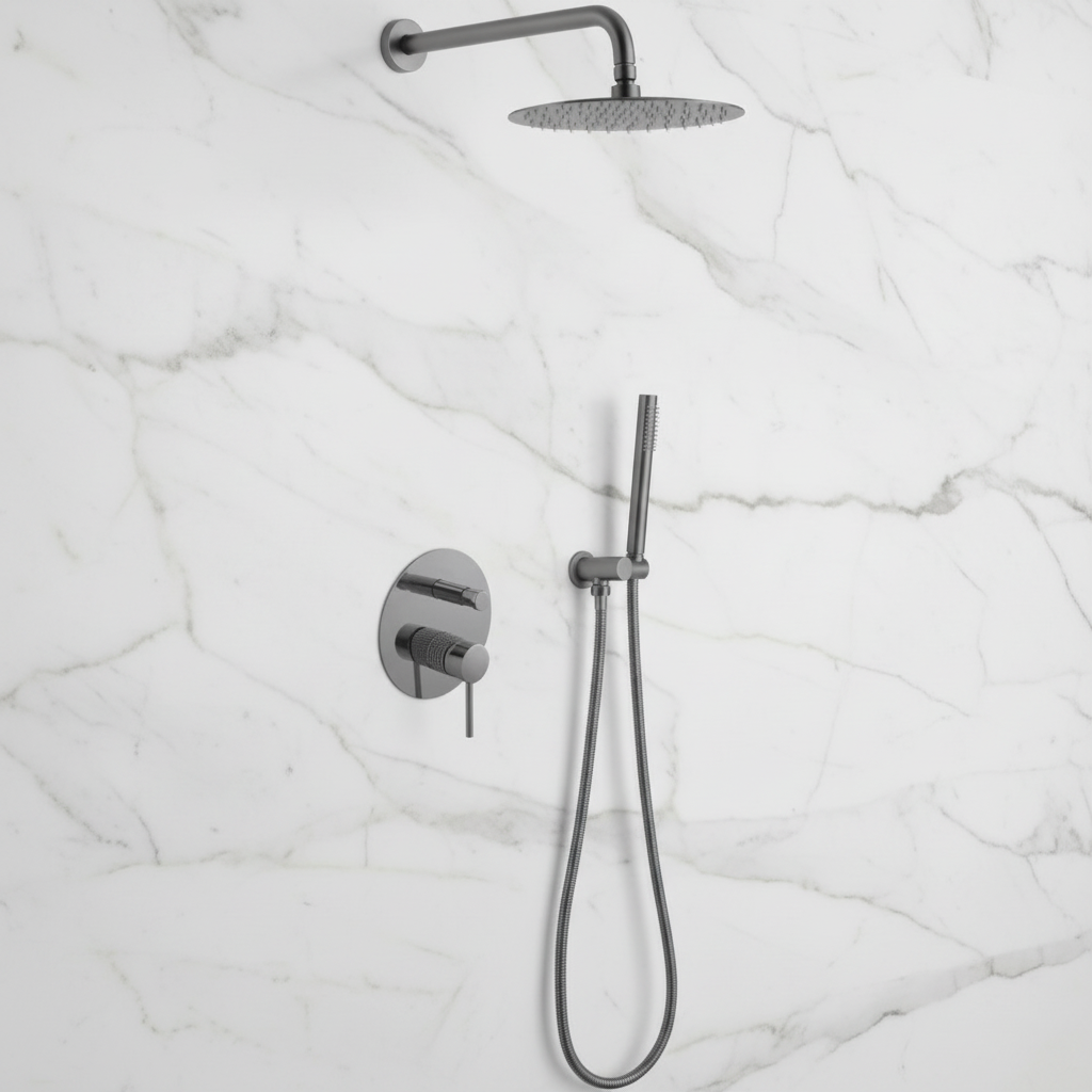 Inbouw Regendoucheset Angelica – Staafhanddouche – Gunmetal grey