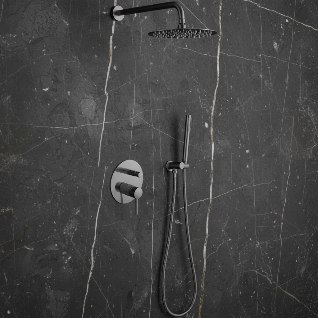 Inbouw Regendoucheset Angelica – Staafhanddouche – Gunmetal grey