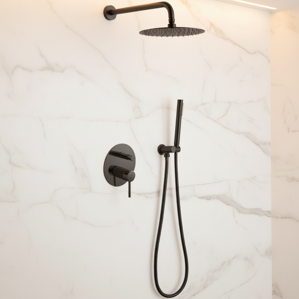 Inbouw Regendoucheset Angelica – Staafhanddouche – Mat zwart