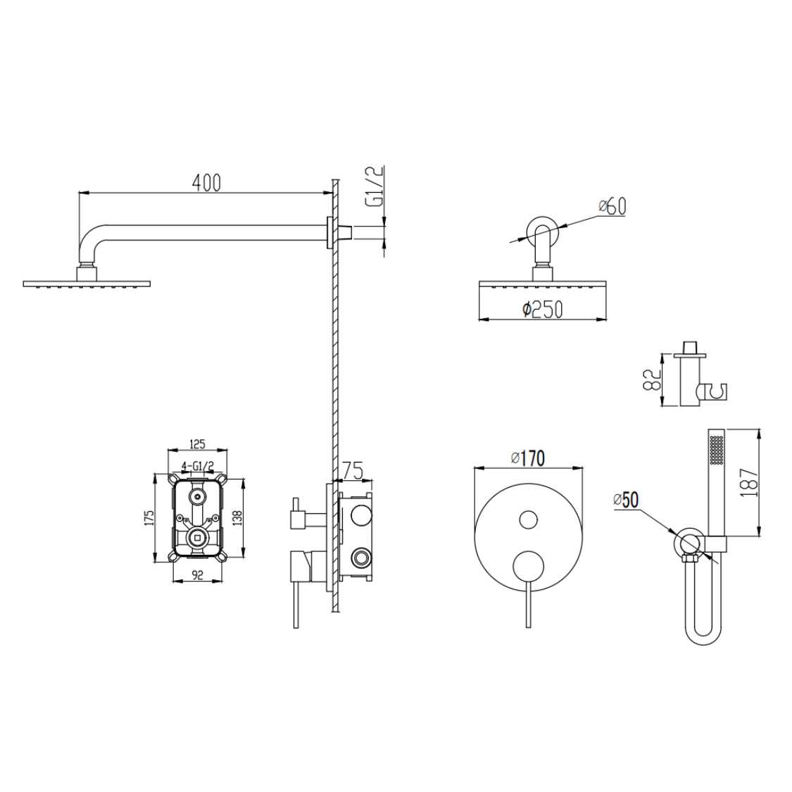 Inbouw Regendoucheset Angelica – Staafhanddouche – Geborsteld goud