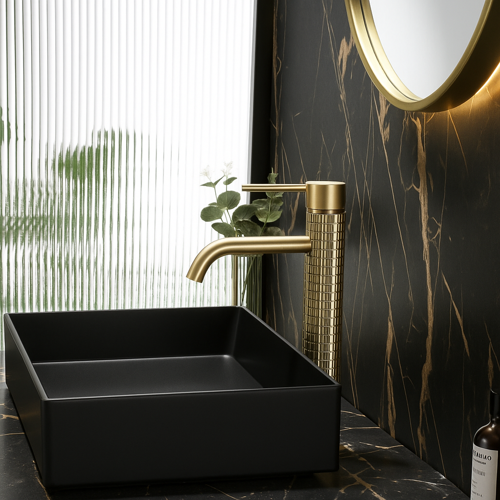 Hoge wastafelkraan Angelica - Geborsteld goud - 30,5 × 5,5 × 19 cm