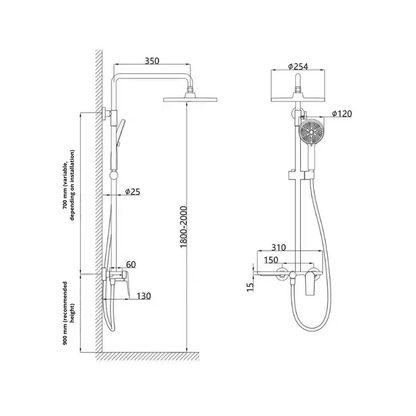 Opbouw regendoucheset Cynthia - Chroom- 130 × 35 × 25 cm