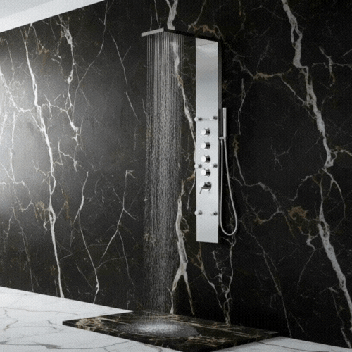 Douchepaneel Manuel – Waterval – Massagejets – Geborsteld nikkel - 150 × 20 × 60 cm