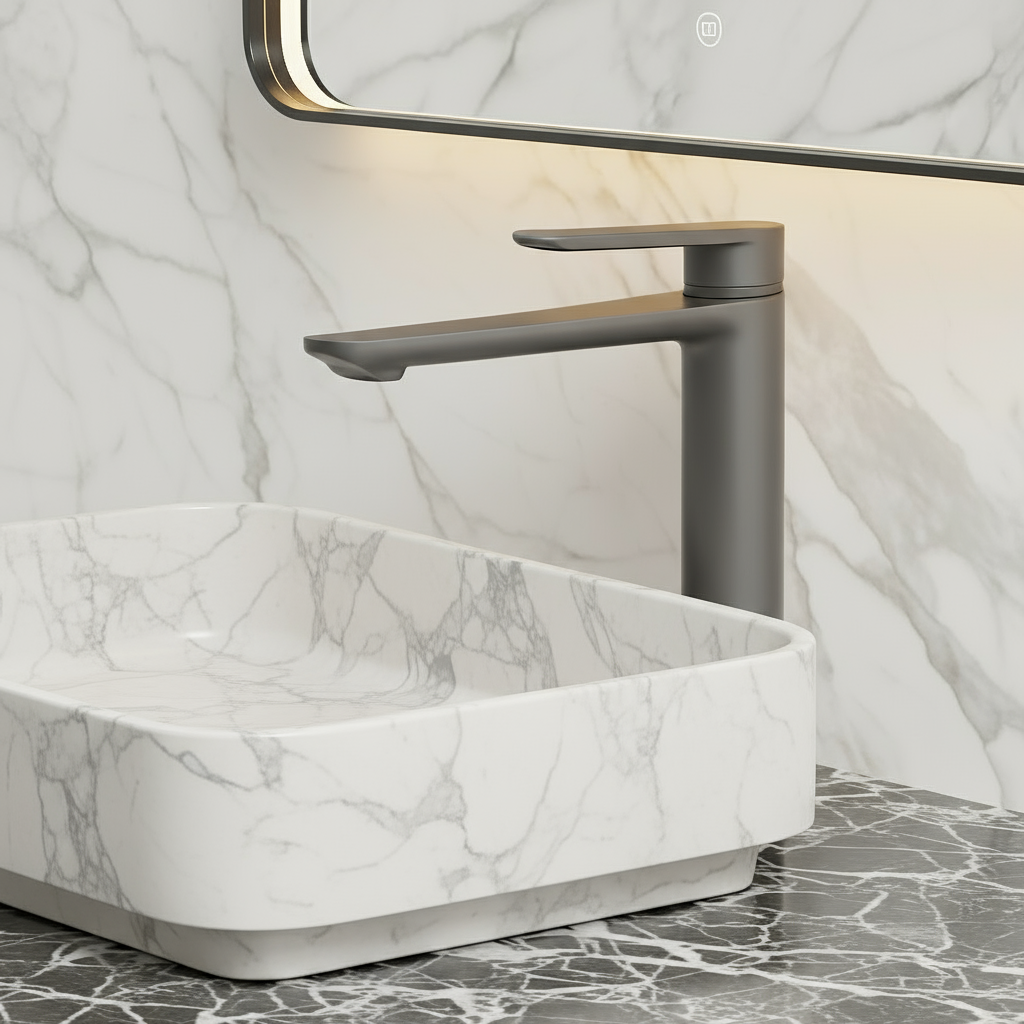 Hoge wastafelkraan Diego  – Gunmetal grey - 27,5 × 16,6 × 22,3 cm