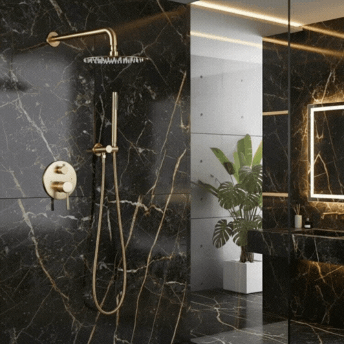 Inbouw Regendoucheset Vincent – Staafhanddouche – Geborsteld goud