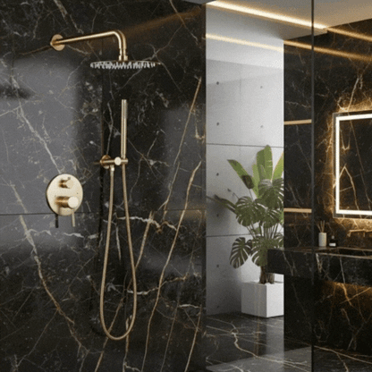 Inbouw Regendoucheset Vincent – Staafhanddouche – Geborsteld goud