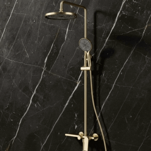 Opbouw regendoucheset Cynthia - Geborsteld goud - 130 × 35 × 25 cm