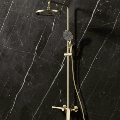 Opbouw regendoucheset Cynthia - Geborsteld goud - 130 × 35 × 25 cm