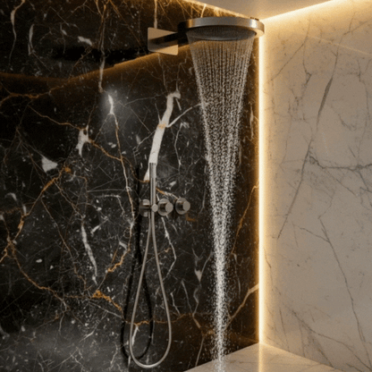 Thermostatische Inbouw Regendoucheset Marino – Digitale display - Waterval & Staafhanddouche – Chroom