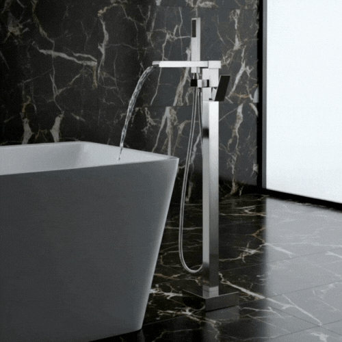 Vrijstaande Badkraan Lisandro – Watervaluitloop – Geborsteld nikkel - 87 × 22 × 15 cm