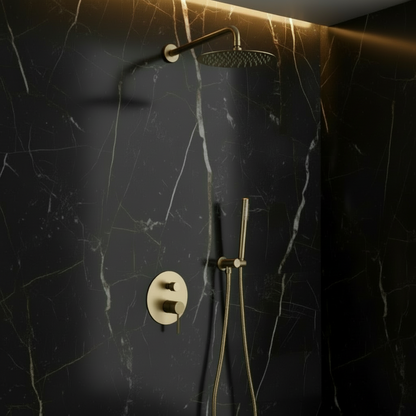 Inbouw Regendoucheset Angelica – Staafhanddouche – Geborsteld goud