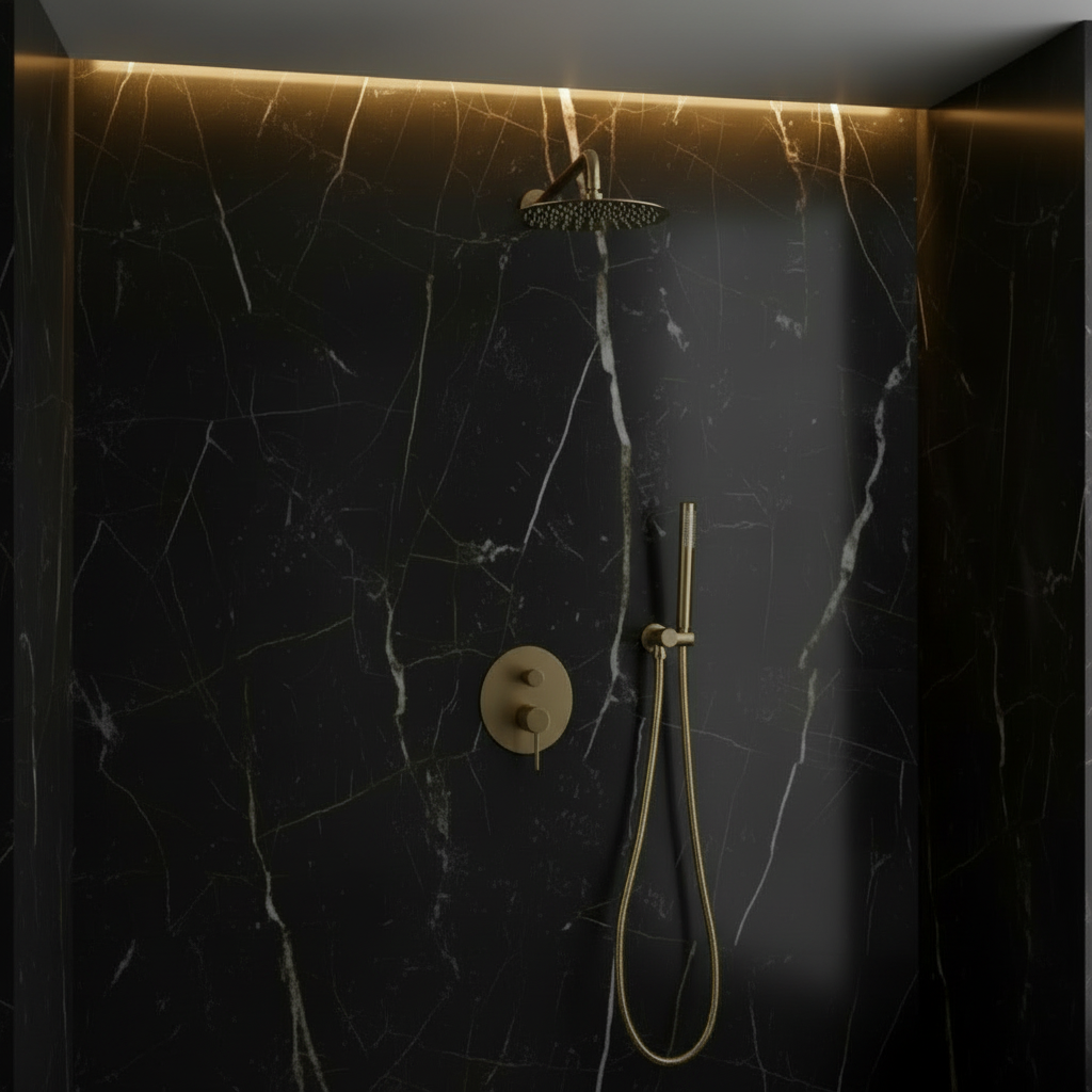 Inbouw Regendoucheset Angelica – Staafhanddouche – Geborsteld goud