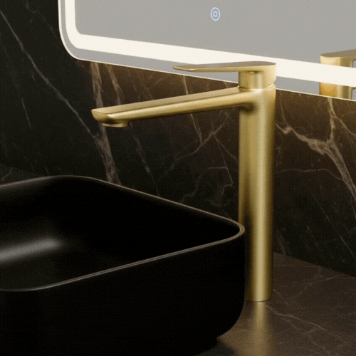 Hoge wastafelkraan Diego  – Geborsteld goud - 27,5 × 16,6 × 22,3 cm