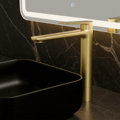 Hoge wastafelkraan Diego  – Geborsteld goud - 27,5 × 16,6 × 22,3 cm