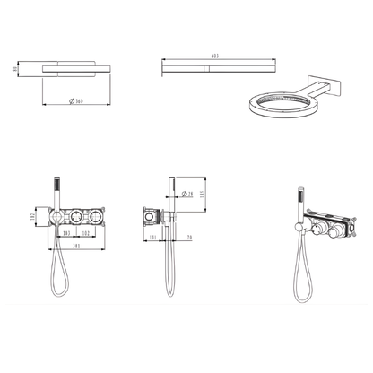 Thermostatische Inbouw Regendoucheset Marino – Digitale display - Waterval & Staafhanddouche – Gunmetal Grey