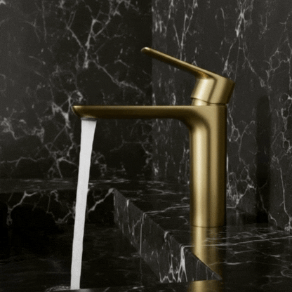 Opbouw wastafelkraan  Silvio – Geborsteld goud - 14 × 16,5 × 4,3 cm