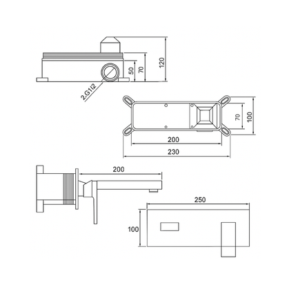 Inbouw wastafelkraan Silvio – Geborsteld goud - 25 × 10 × 20 cm