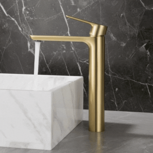 Hoge wastafelkraan  – Silvio – Geborsteld goud - 31,5 × 19 × 4,5 cm